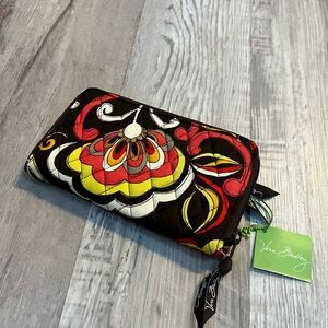Vera Bradley Zip-Around Wallet Puccini Brown Floral Checkbook Card Slips Zipper